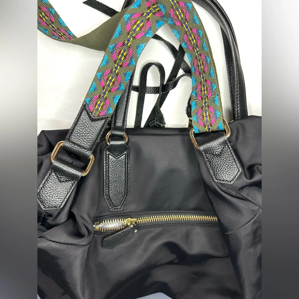 Aimee Kestenberg Nylon Leather Crossbody Tote Bag Satchel Purse XL Black‎ Boho